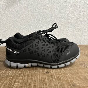 NEW Reebok sublite cushion Steele toe alloy shoe, black/gray, size men’s 7